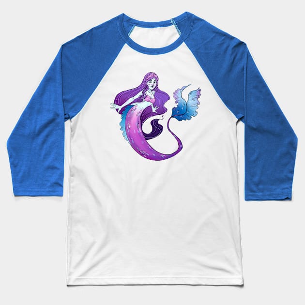 Purple Mermaid Baseball T-Shirt by Lynn S